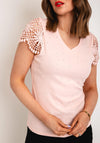 Serafina Collection Rhinestone Crochet Sleeve Top, Pink