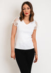 Serafina Collection Rhinestone Crochet Sleeve Top, White