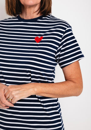 Serafina Collection Striped Heart Motif T-Shirt, Navy