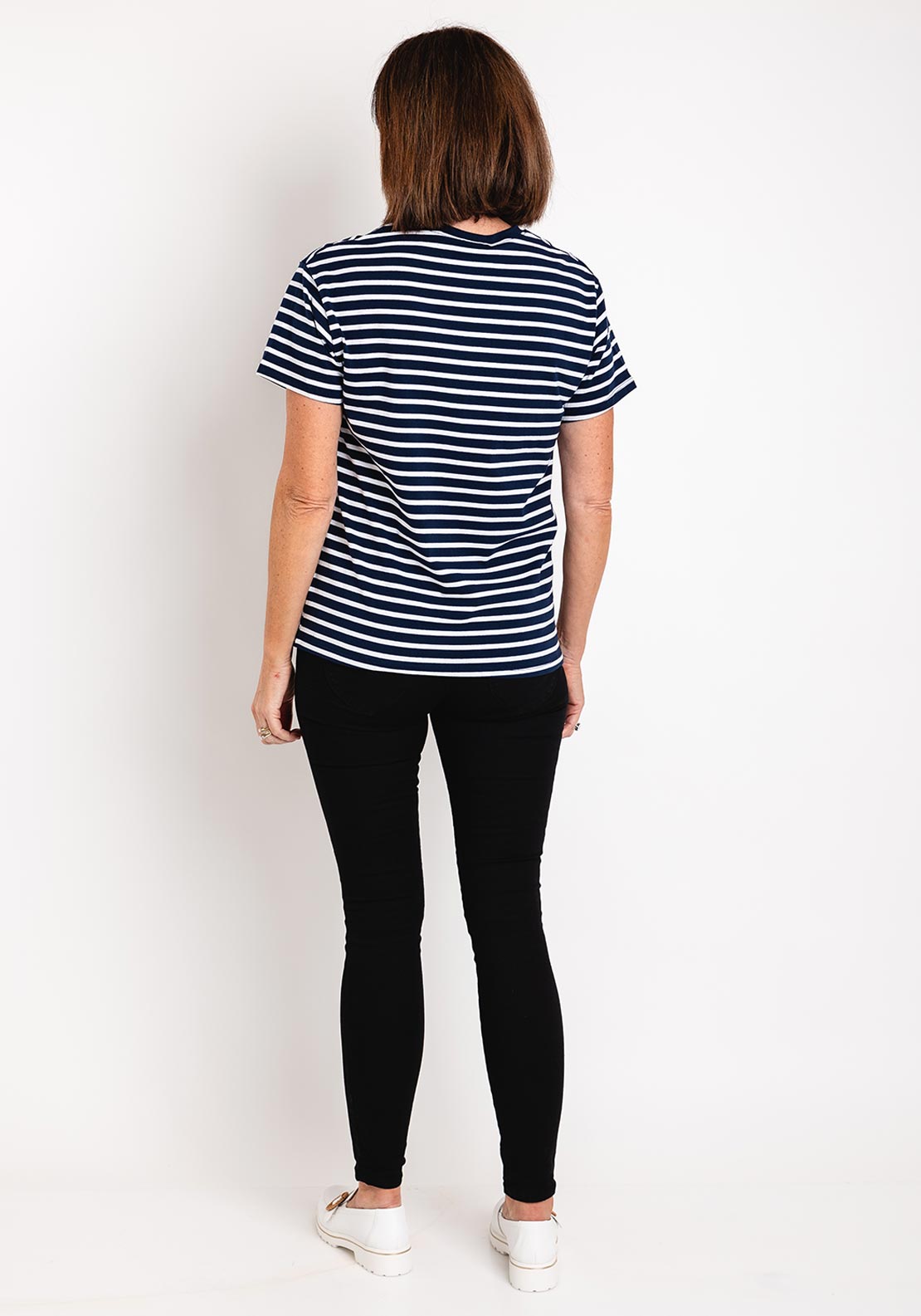 Serafina Collection Striped Heart Motif T-Shirt, Navy