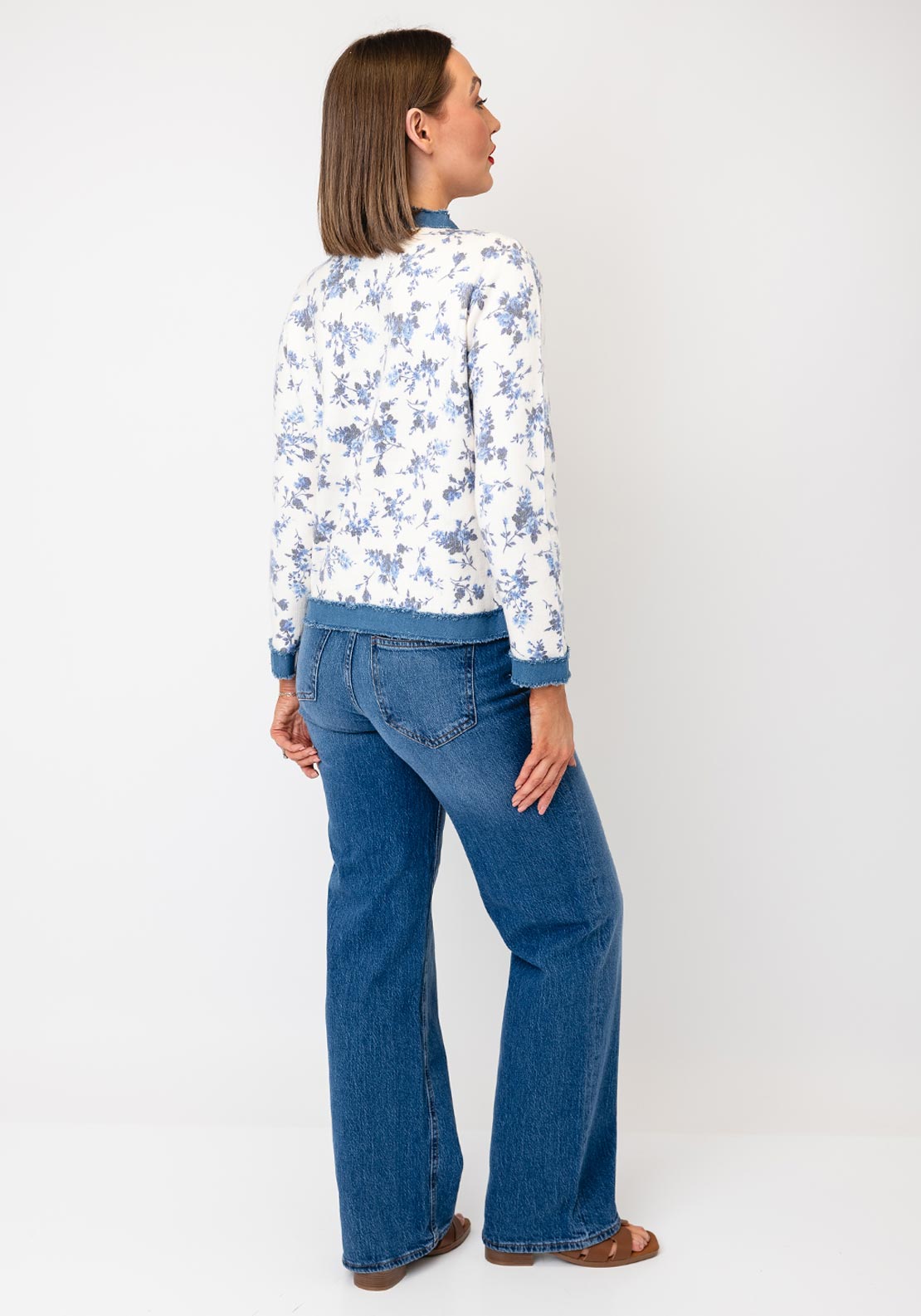 Serafina Denim-Like Detail Embellished Jacket, Cream Multi