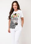 Serafina Animal and Floral Print with Rhinestone Detail T-Shirt, White