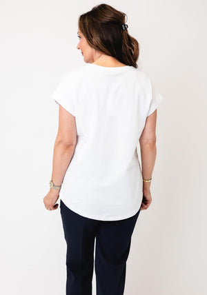 Serafina Graphic Print with Rhinestone Detail T-Shirt, White