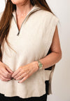 Serafina Collection One Size Zip Neck Vest, Beige