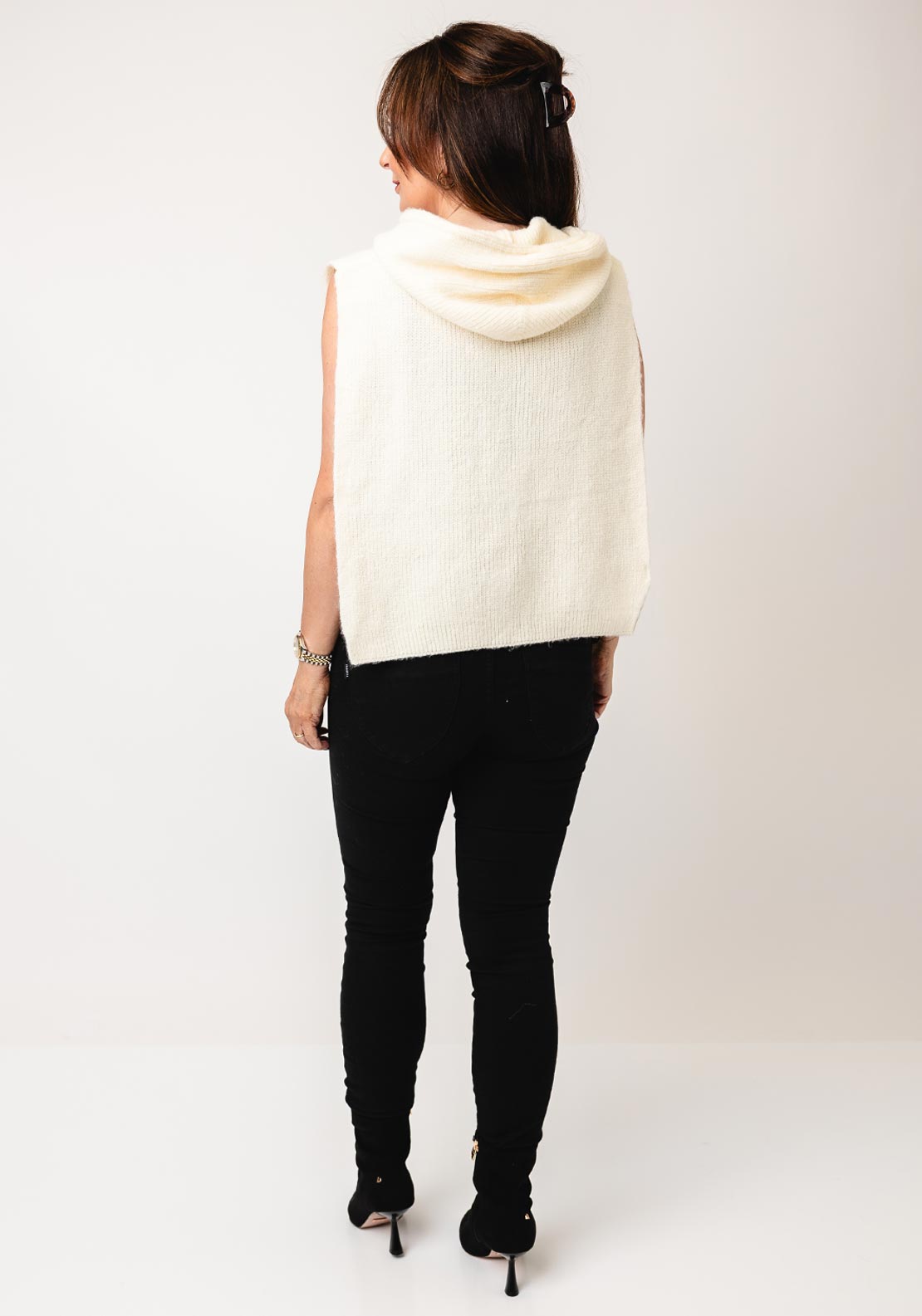 Serafina Collection One Size Hooded Knit Vest, Cream