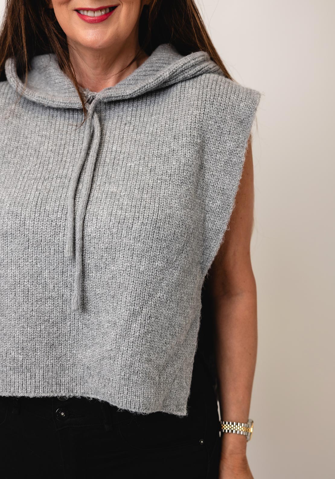 Serafina Collection One Size Hooded Knit Vest, Grey