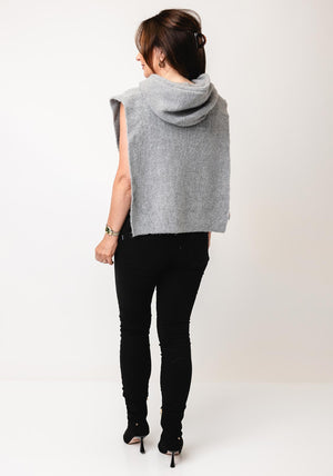 Serafina Collection One Size Hooded Knit Vest, Grey