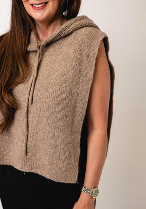 Serafina Collection One Size Hooded Knit Vest, Taupe