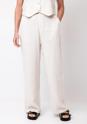 Serafina Collection Linen Mix Wide Leg Trousers, Beige