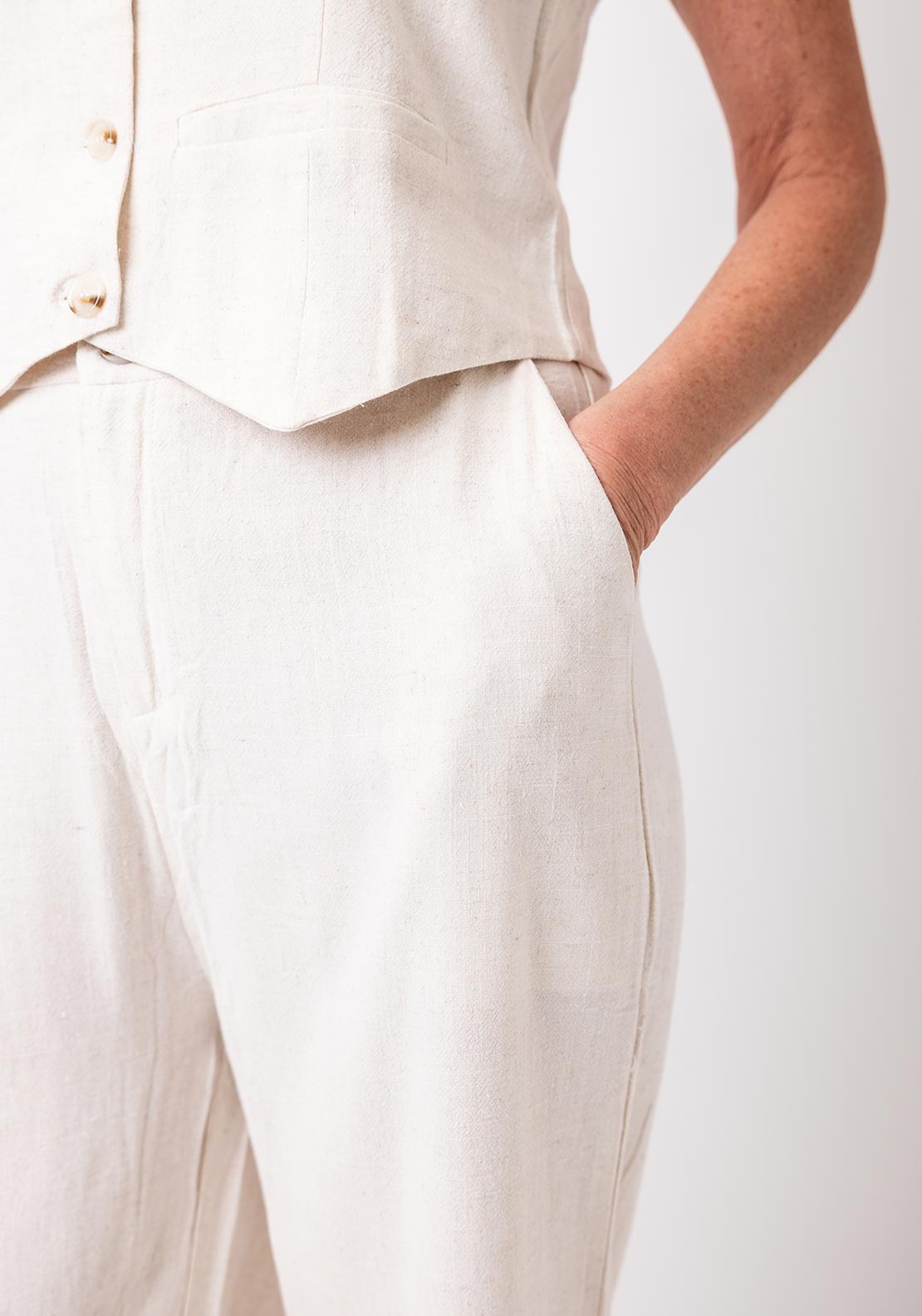 Serafina Collection Linen Mix Wide Leg Trousers, Beige