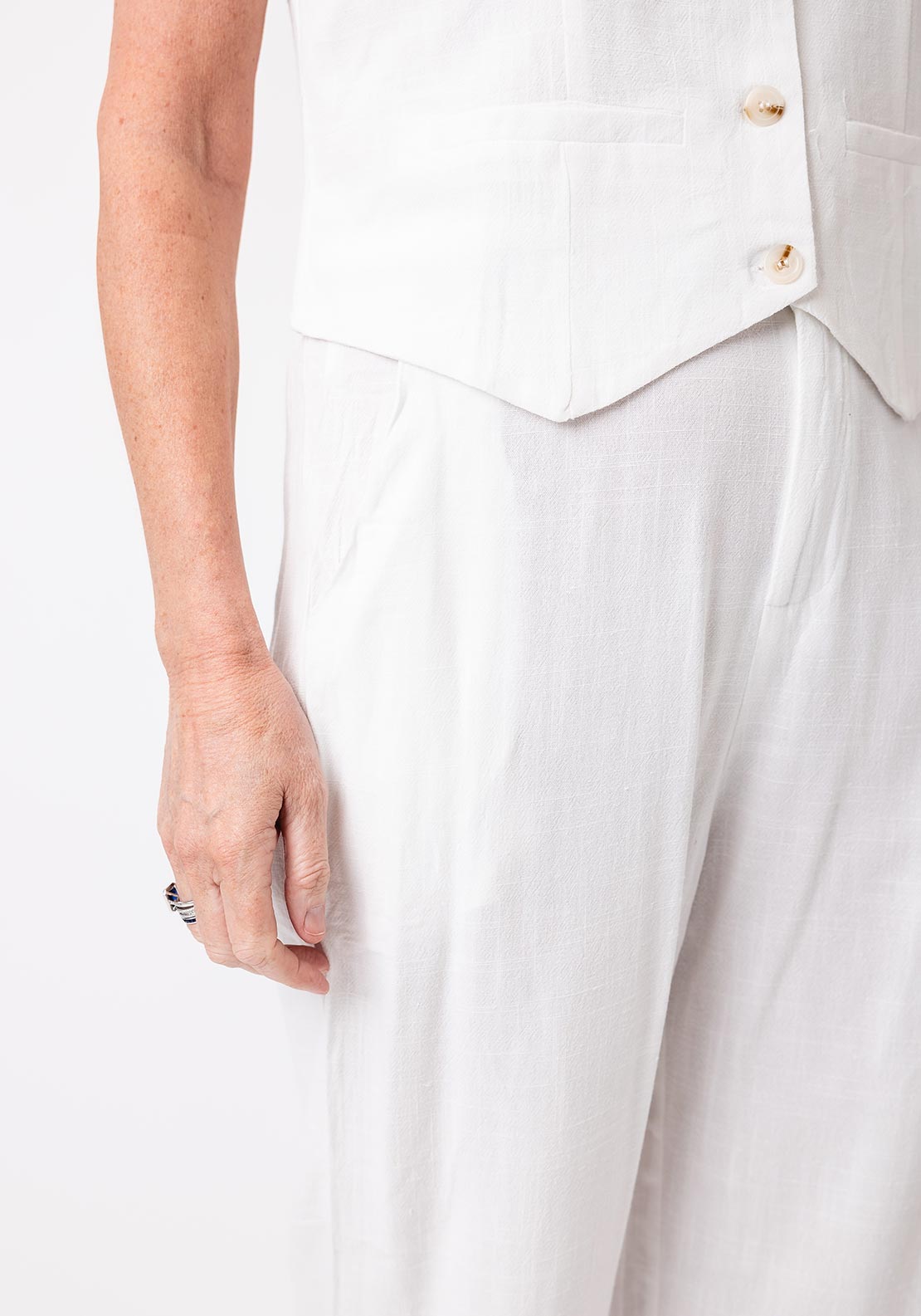 Serafina Collection Linen Mix Wide Leg Trousers, White