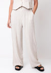 Serafina Collection Linen Mix Stripe Wide Leg Trousers, Beige