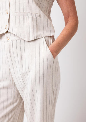 Serafina Collection Linen Mix Stripe Wide Leg Trousers, Beige