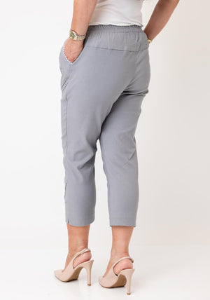 Serafina Elasticated Slim Leg Capri Trousers, Grey