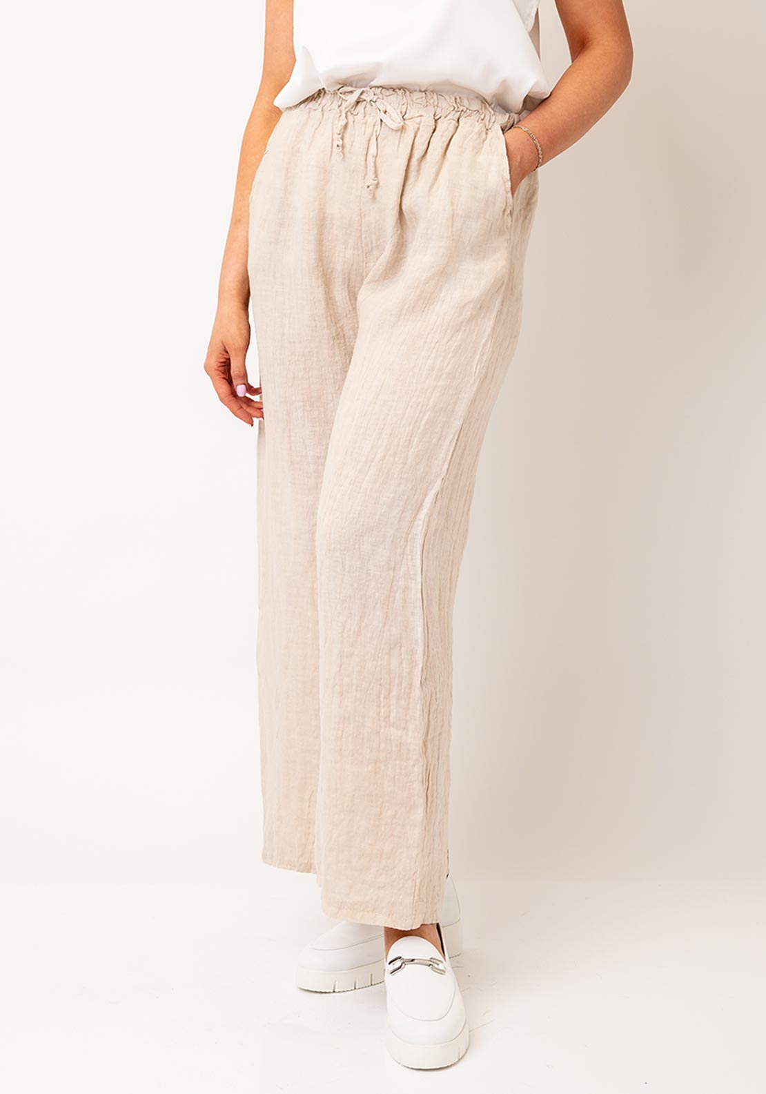 Serafina Collection One Size Linen Trousers, Beige