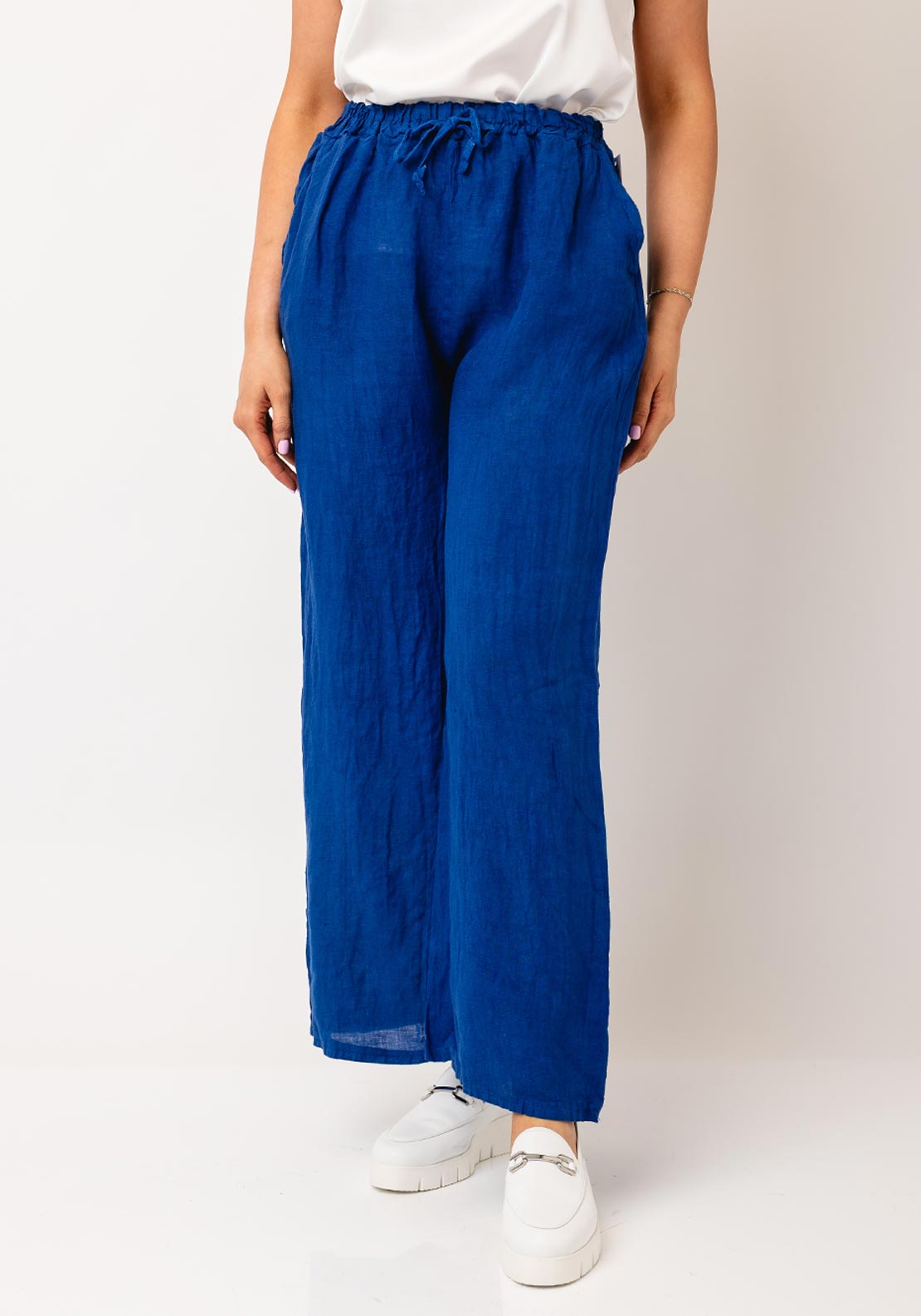 Serafina Collection One Size Linen Trousers, Royal Blue