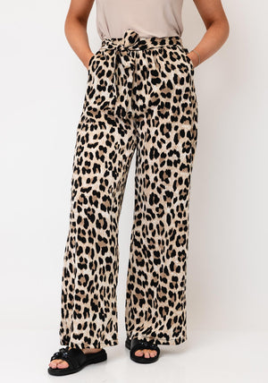 Serafina Collection Leopard Elasticated Trousers, Beige