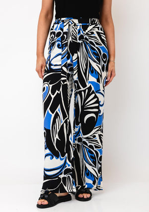 Serafina Collection Leaf Print Elasticated Trousers, Blue