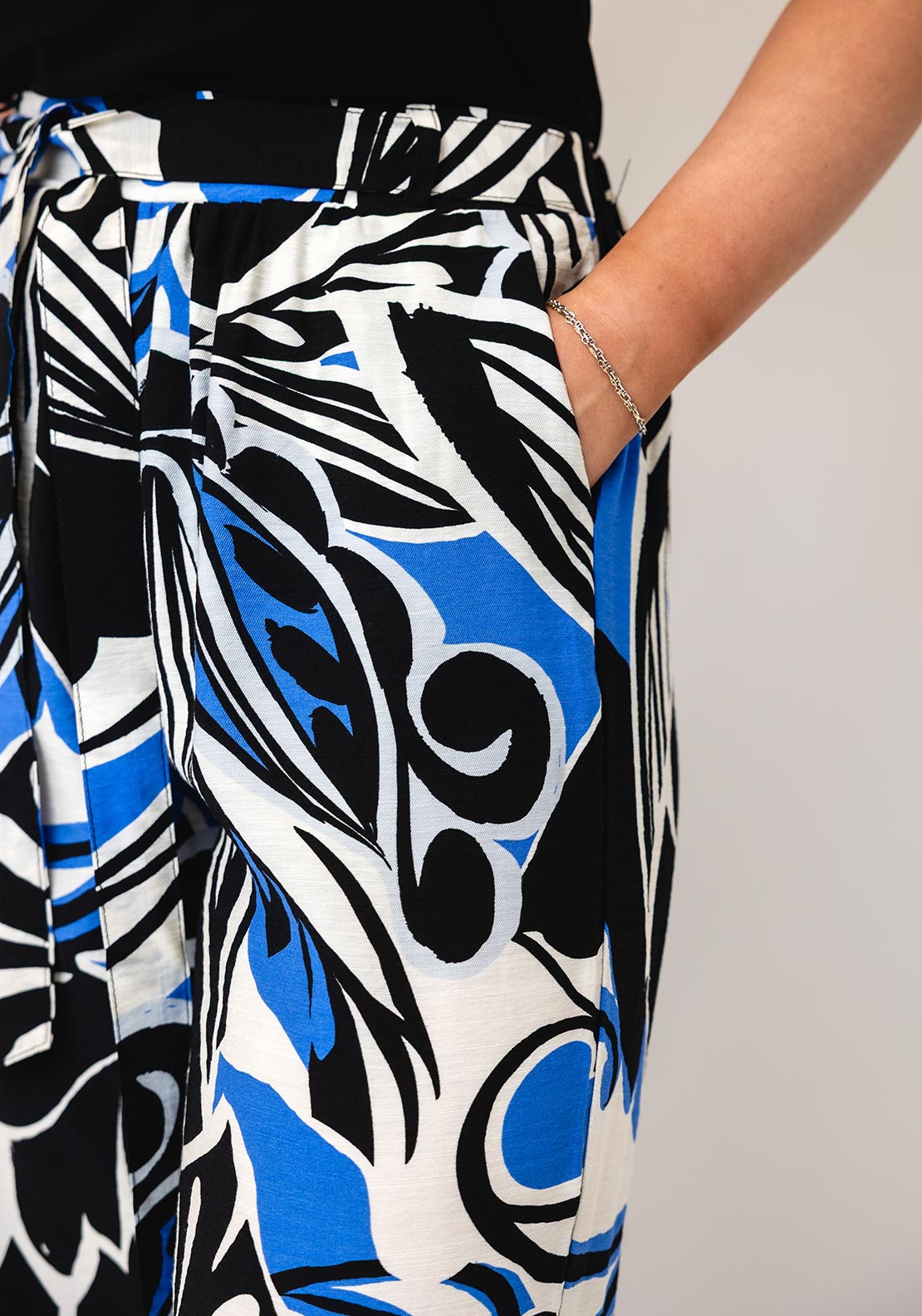 Serafina Collection Leaf Print Elasticated Trousers, Blue
