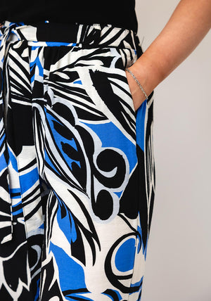 Serafina Collection Leaf Print Elasticated Trousers, Blue