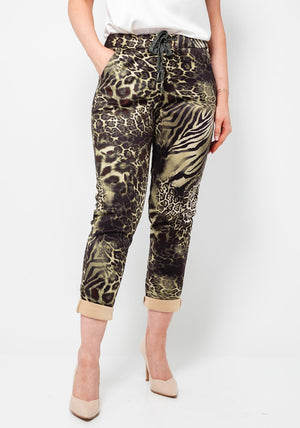 Serfina Collection Animal Print Trousers, Green