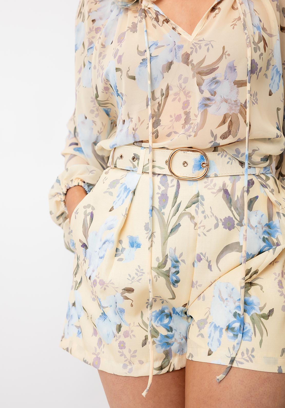 Serafina Collection Floral Blouse and Shorts Co-Ord, Yellow
