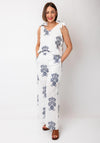 Serafina Collection Floral Embroidered Top and Trouser Co-Ord, White and Blue