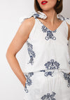 Serafina Collection Floral Embroidered Top and Trouser Co-Ord, White and Blue