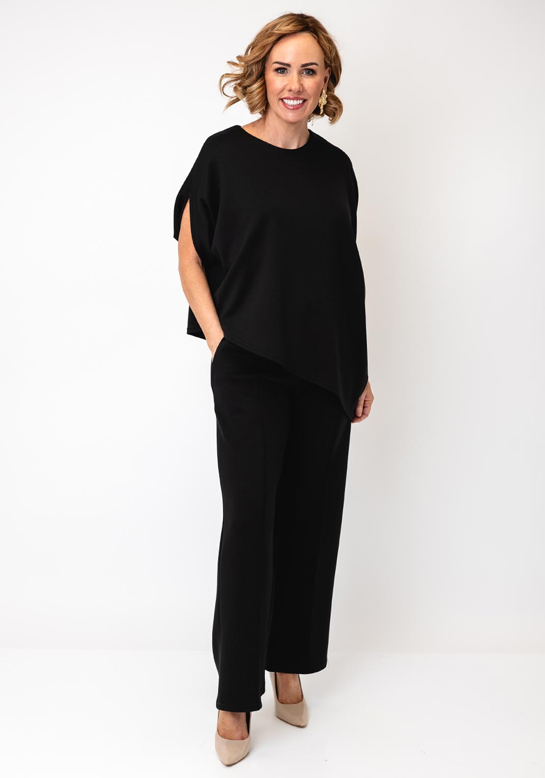 Serafina Collection Asymmetric Top and Trouser Co-Ord, Black