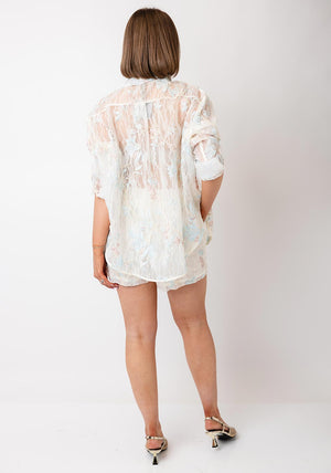 Serafina Collection Lace Floral Blouse and Shorts Co-Ord, Cream Multi