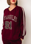 Serafina Collection One-Size Leopard Print Graphic Sweatshirt and Jogger Co-Ord, Wine