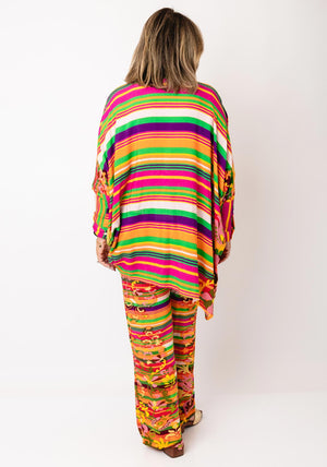Serafina Collection One Size Floral Striped Oversized Blouse, Multi Coloured