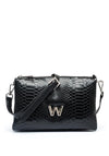 Wonders Drop Triple Compartment Faux Croc Crossbody Bag, Black