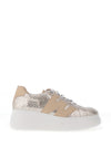 Wonders Wild Wedge Metallic Reptile Print Trainers, Silver & Beige