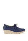Wonders Leather Slip On Patent Bow Detail Shoes, Navy & Cream