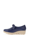 Wonders Leather Slip On Patent Bow Detail Shoes, Navy & Cream