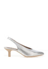 Wonders Leather Leopard Printed Kitten Heel Shoes, Silver