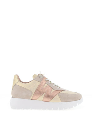 Wonders Oslo Metallic Colour Block Wedge Trainers, Gold and Rose Gold