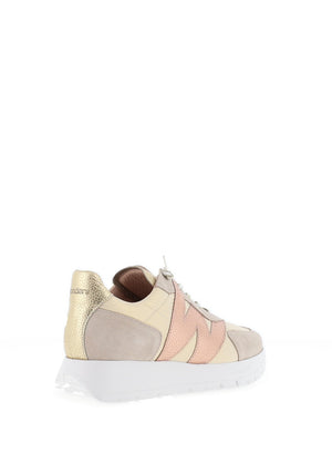 Wonders Oslo Metallic Colour Block Wedge Trainers, Gold and Rose Gold