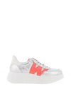 Wonders Metallic Detail Wedge Trainers, Silver and Coral