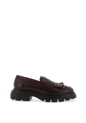 Wonders Alice Stud Fringe Leather Loafers, Wine