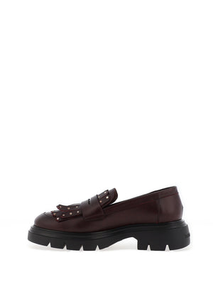 Wonders Alice Stud Fringe Leather Loafers, Wine