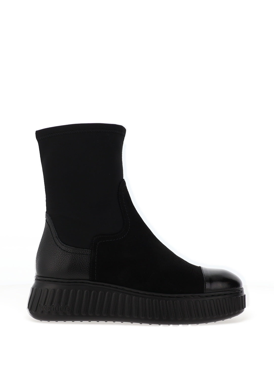 Wonders Lack I Suede High Ankle Flat Sock Boots, Black