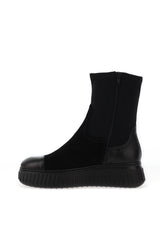 Wonders Lack I Suede High Ankle Flat Sock Boots, Black