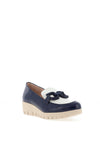 Wonders Patent Buckle Wedge Loafers, Navy and White