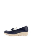 Wonders Patent Buckle Wedge Loafers, Navy and White