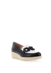 Wonders Patent Buckle Wedge Loafers, Black and White
