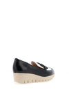 Wonders Patent Buckle Wedge Loafers, Black and White