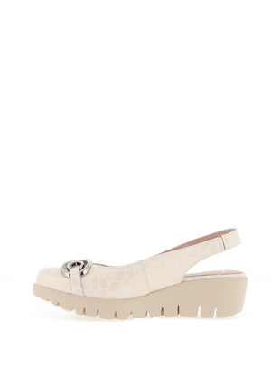Wonders Gale Reptile Embossed Slingback Wedges, Off White