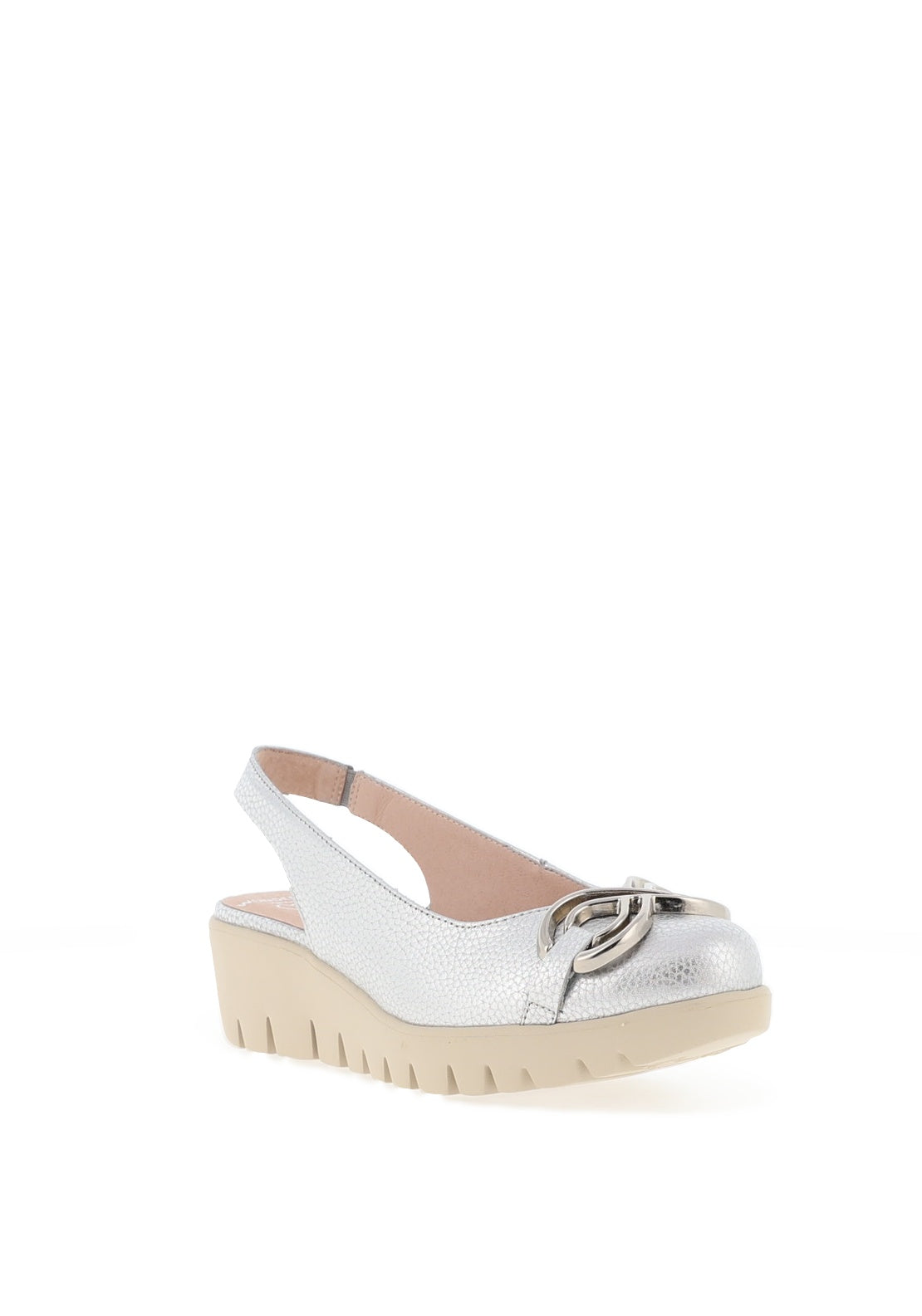 Wonders Gale Leather Metallic Slingback Wedges, Silver